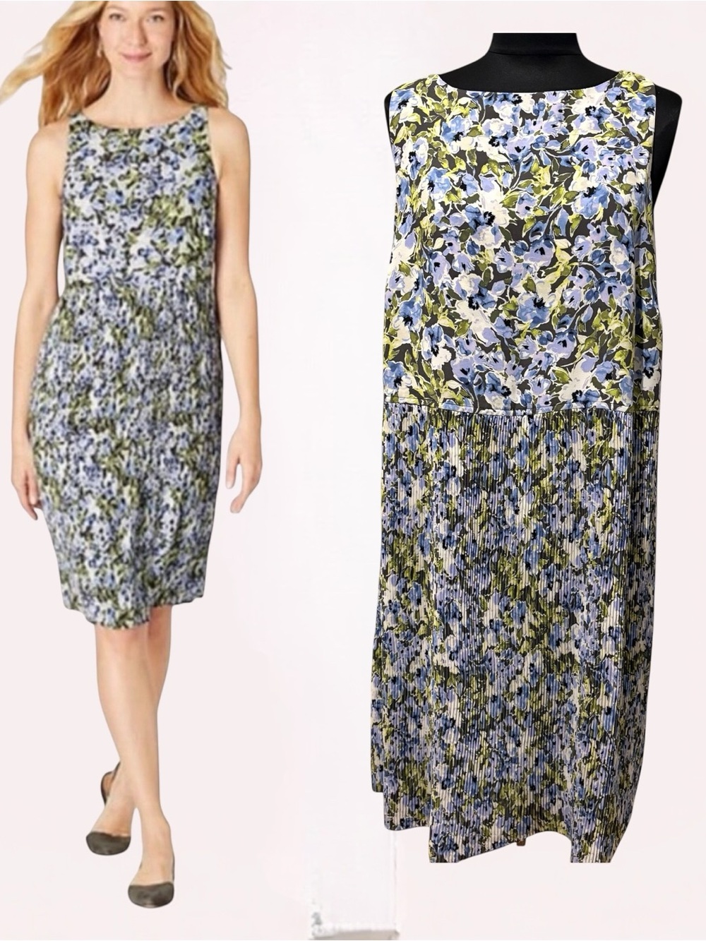 J. Jill granite watery pleated sleeveless Floral Midi Dress size L